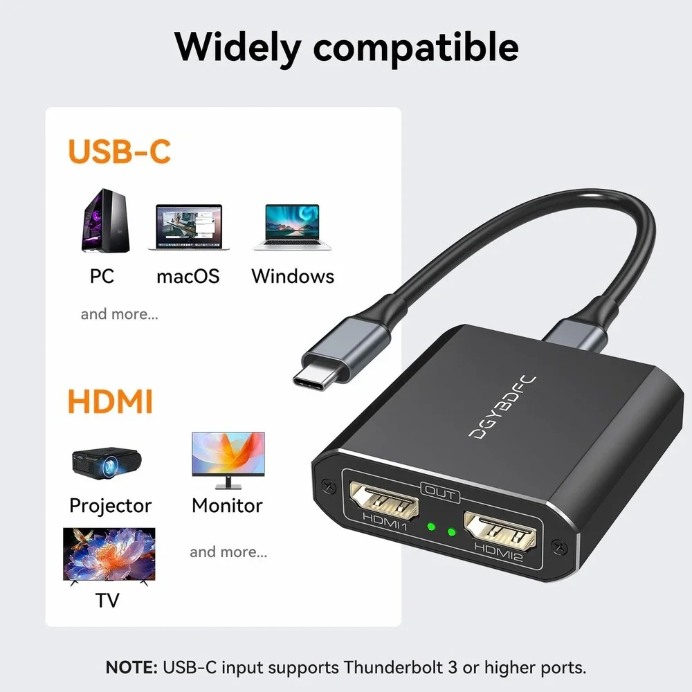 DGYBDFC USB-C to Dual‎ HDMI 4K 60Hz Converter Tech Accessory Gadget New